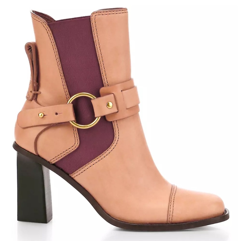 NIB - See by Chloé - Alexis Square-Toe Leather Ankle Boots - Size 37